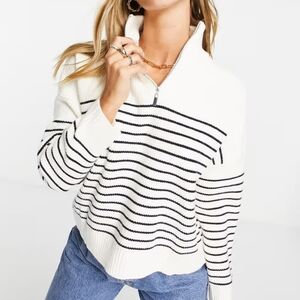 Mango Women Oversized striped Half Zip sweater size XL